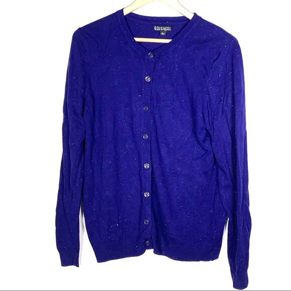 Nicole Miller Original purple glitter v neck button up cardigan size large L - Picture 1 of 5
